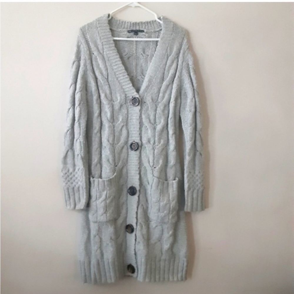 Marks & Spencer long‎ sweater wool blend, cable knit cardigan